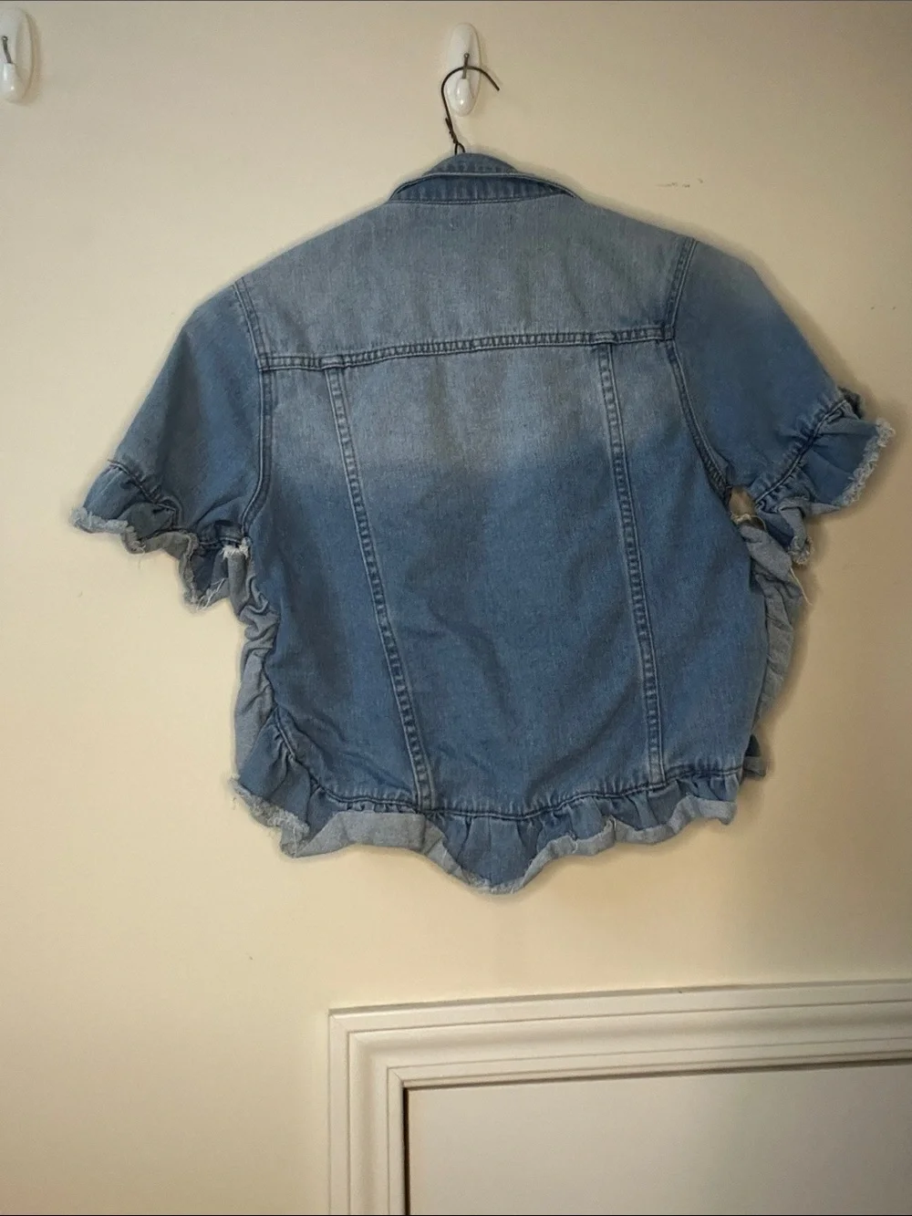 Chelsea & Violet Light Wash Ruffle Hem Denim Jacket